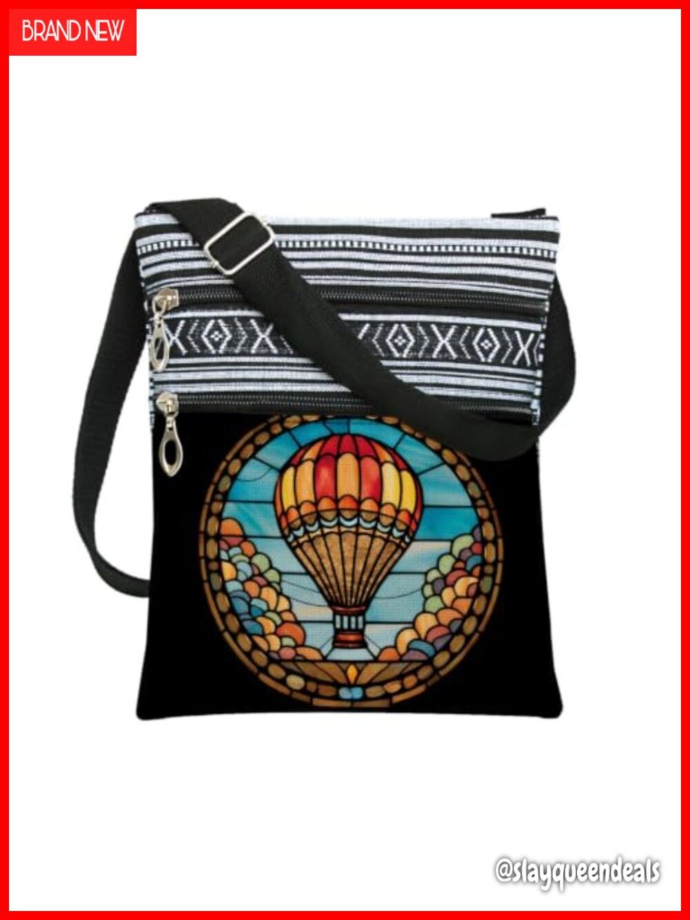 Hot Air Balloon Crossbody Bag Ethnic Messenger Adjustable Strap Zip Women